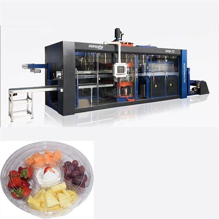 Three Stations Automatic Plastic Pvc Fruit Tray Vacuum Thermoforming Machine